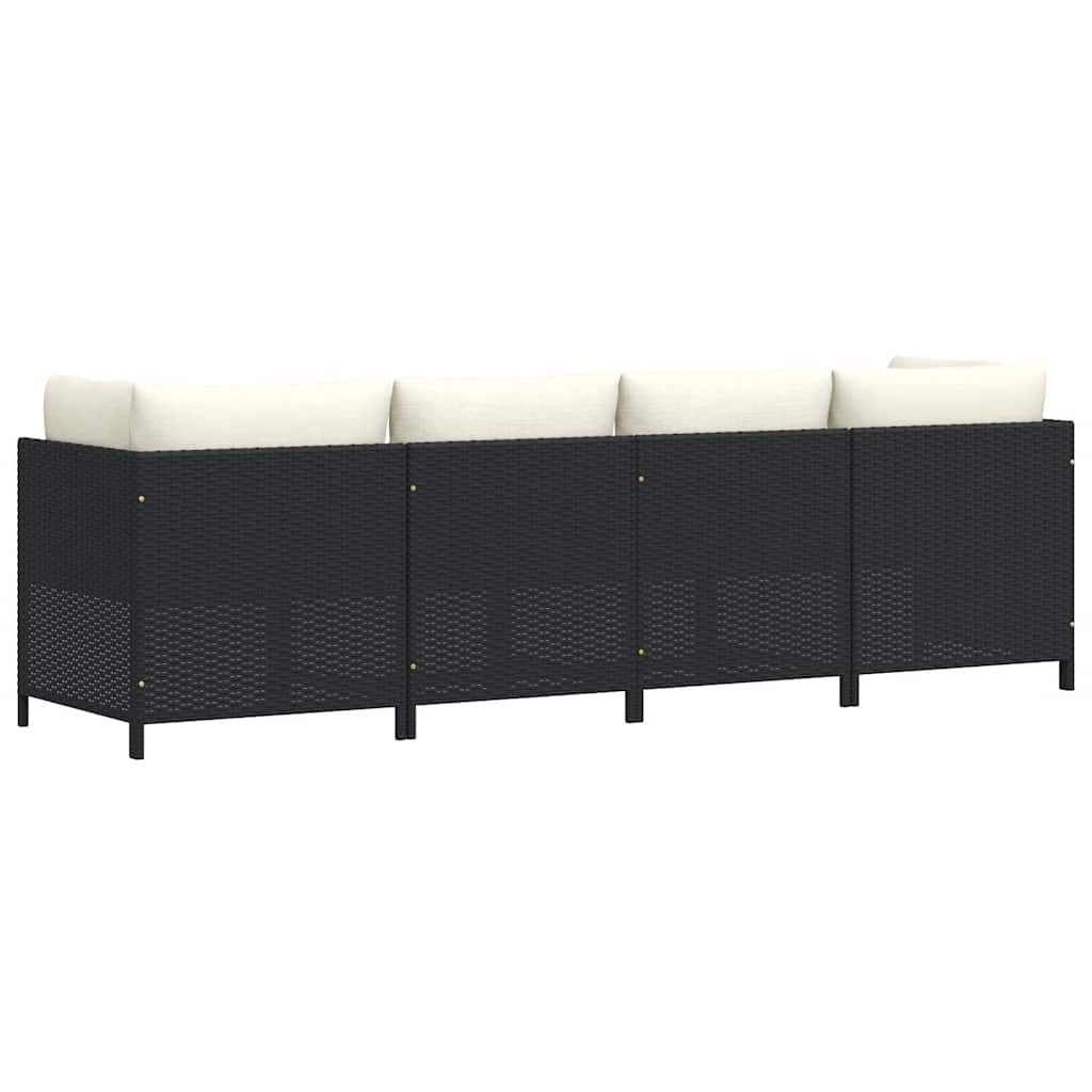 vidaXL 4-Sitzer-Gartensofa mit Auflagen Schwarz Poly Rattan