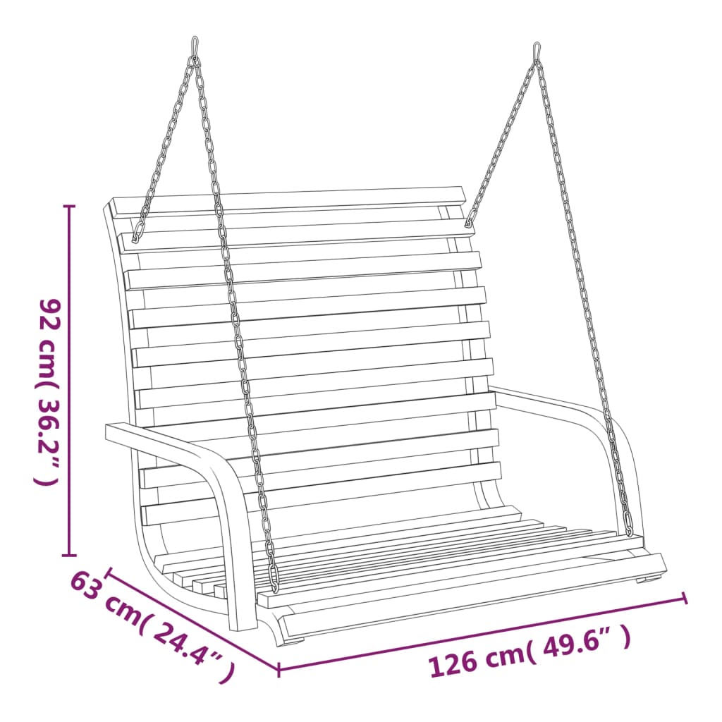 vidaXL Schaukelbank Bugholz Massiv mit Teak-Finish 126x63x92 cm