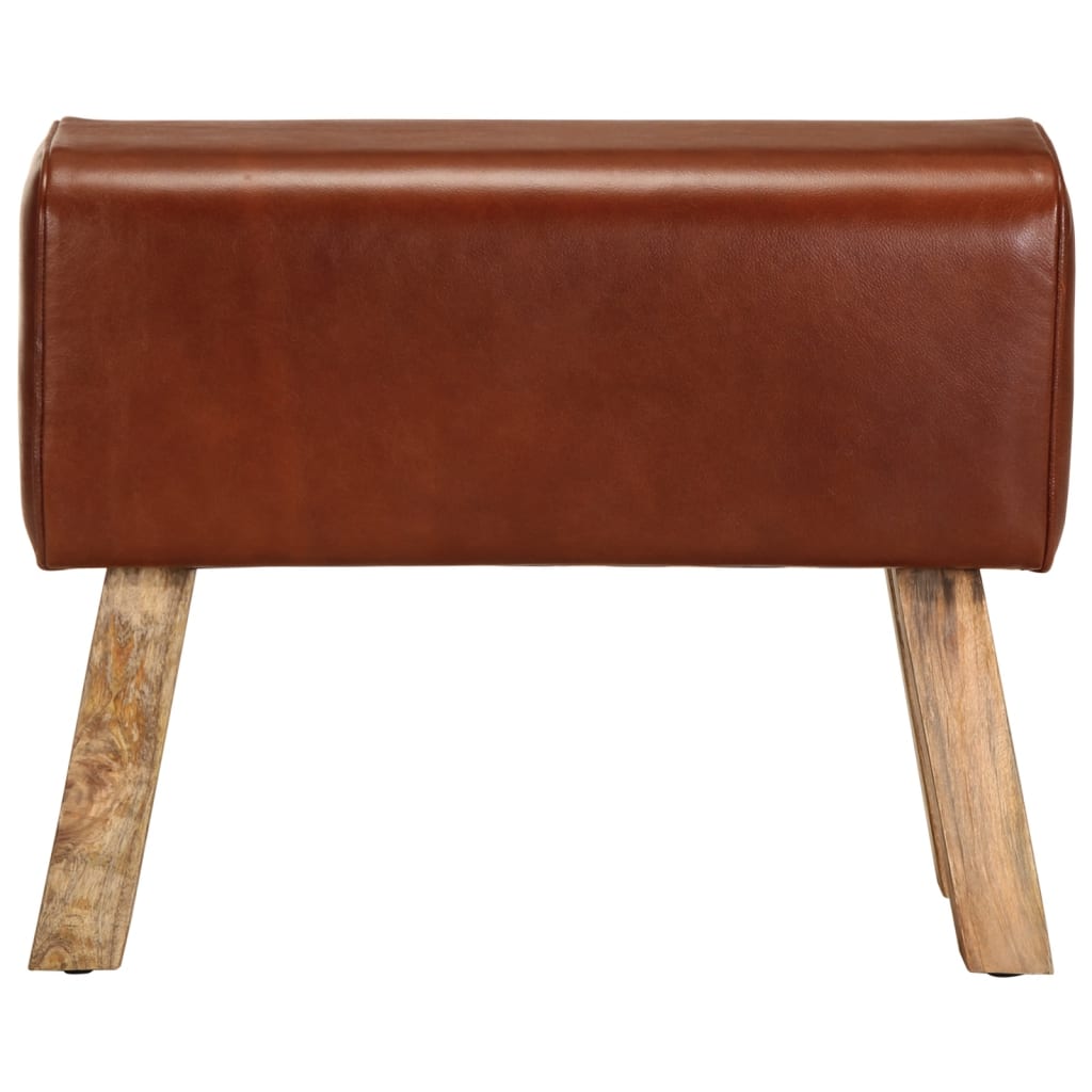 vidaXL Sitzbank Turnbock-Design 58cm Braun Echtleder Mango Massivholz