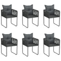 vidaXL Gartenstühle 6 Stk. mit Kissen Poly Rattan Schwarz