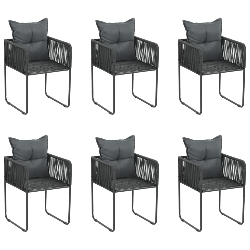 vidaXL Gartenstühle 6 Stk. mit Kissen Poly Rattan Schwarz