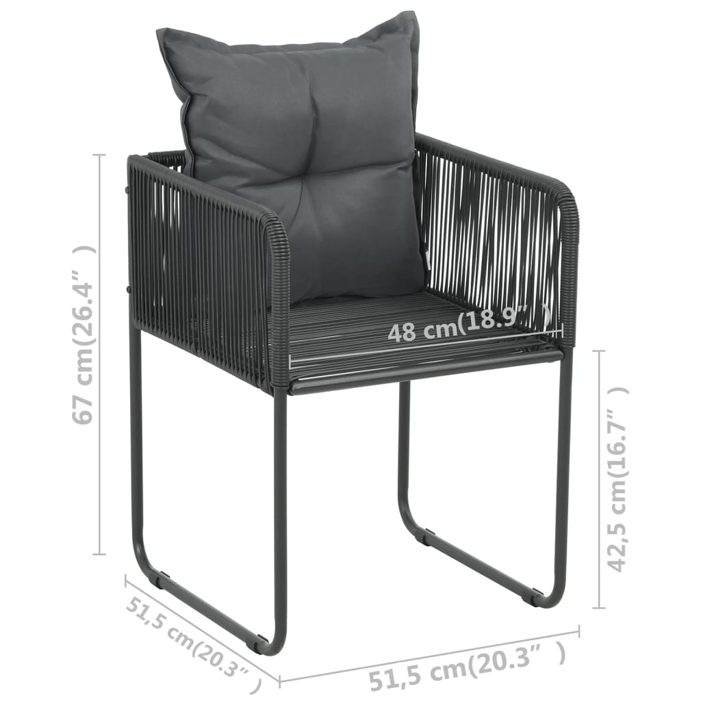 vidaXL Gartenstühle 6 Stk. mit Kissen Poly Rattan Schwarz