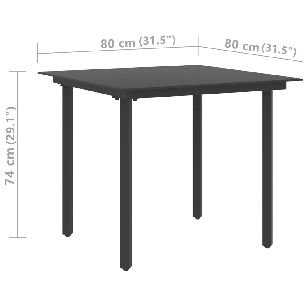 vidaXL Garten-Esstisch Schwarz 80x80x74 cm Stahl und Glas