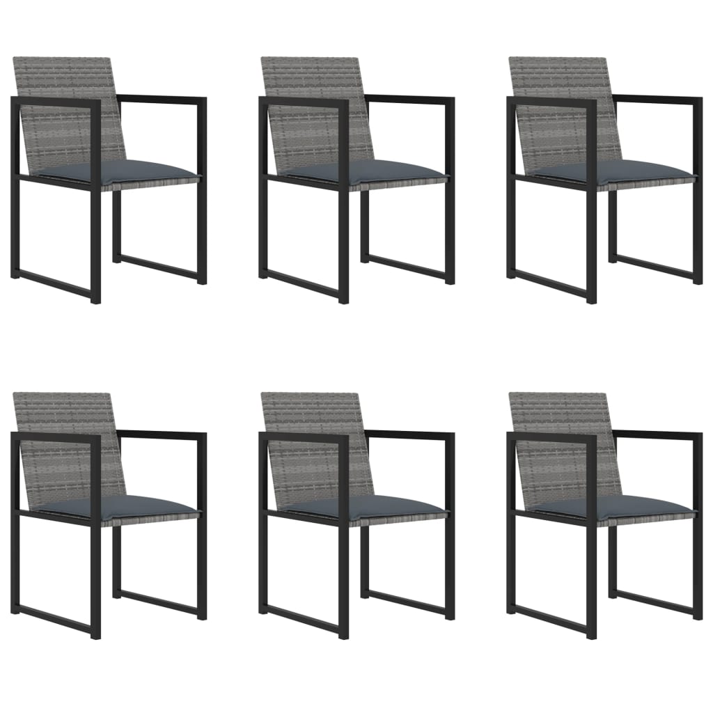 vidaXL 7-tlg. Garten-Essgruppe mit Kissen Poly Rattan Grau