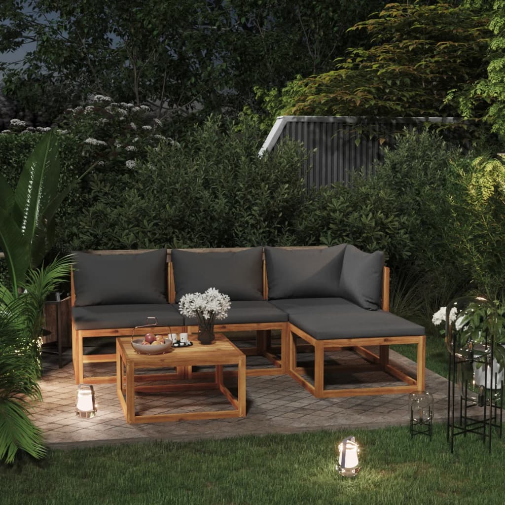 vidaXL 5-tlg. Garten-Lounge-Set mit Auflagen Massivholz Akazie