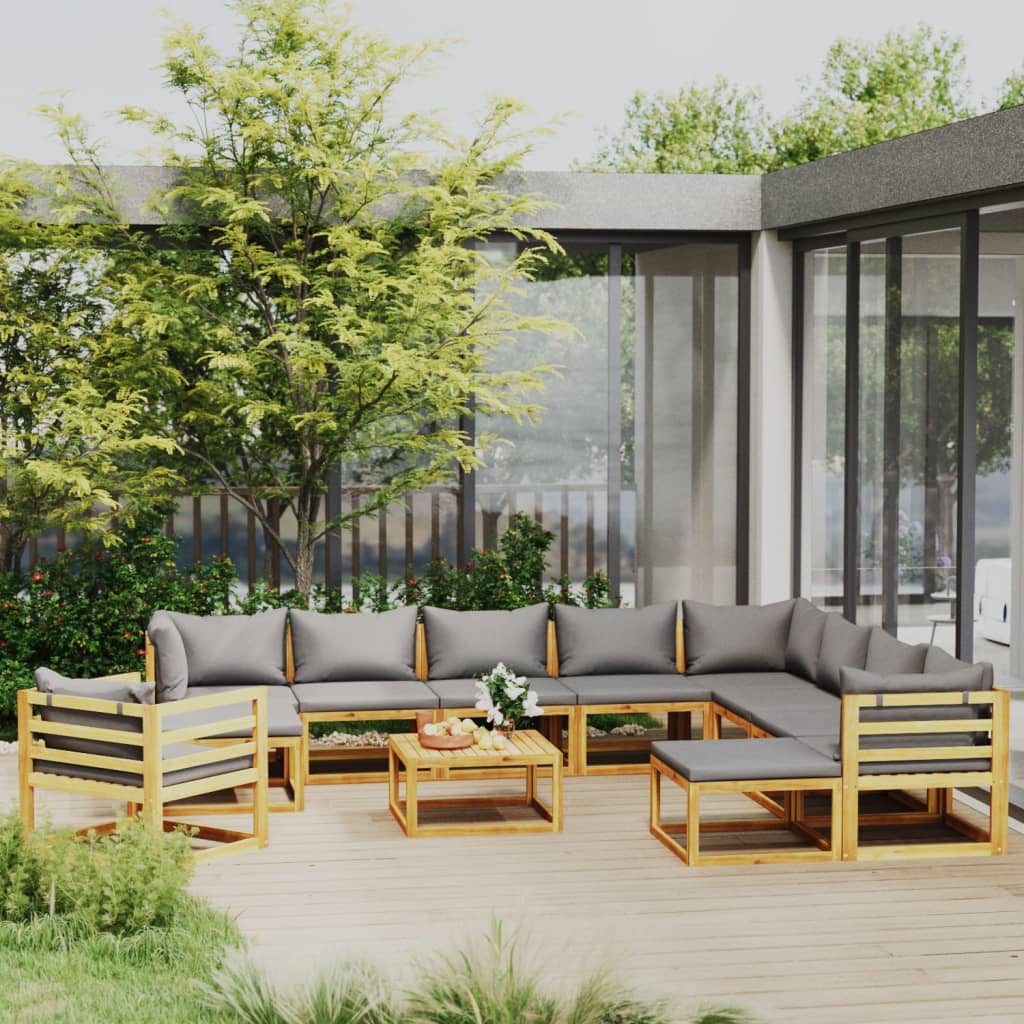 vidaXL 12-tlg. Garten-Lounge-Set mit Auflagen Massivholz Akazie