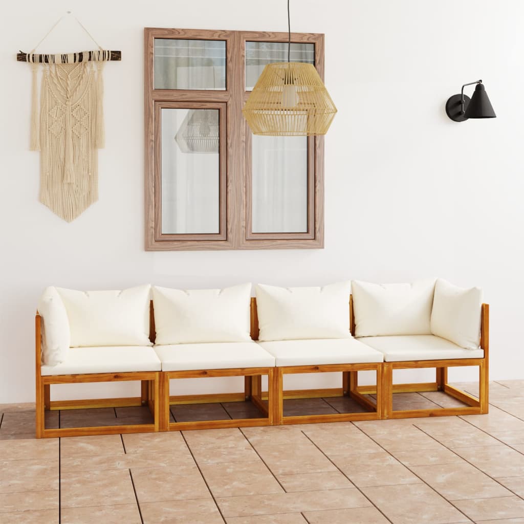vidaXL 4-Sitzer-Gartensofa mit Auflagen Creme Akazie Massivholz