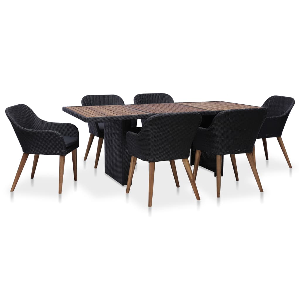 vidaXL 7-tlg. Garten-Essgruppe mit Auflagen Poly Rattan Braun