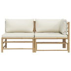 vidaXL 2-tlg. Garten-Lounge-Set mit Kissen Cremeweiß Bambus