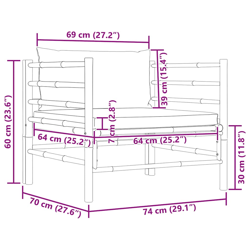 vidaXL Gartensofa mit Kissen Cremeweiß Bambus