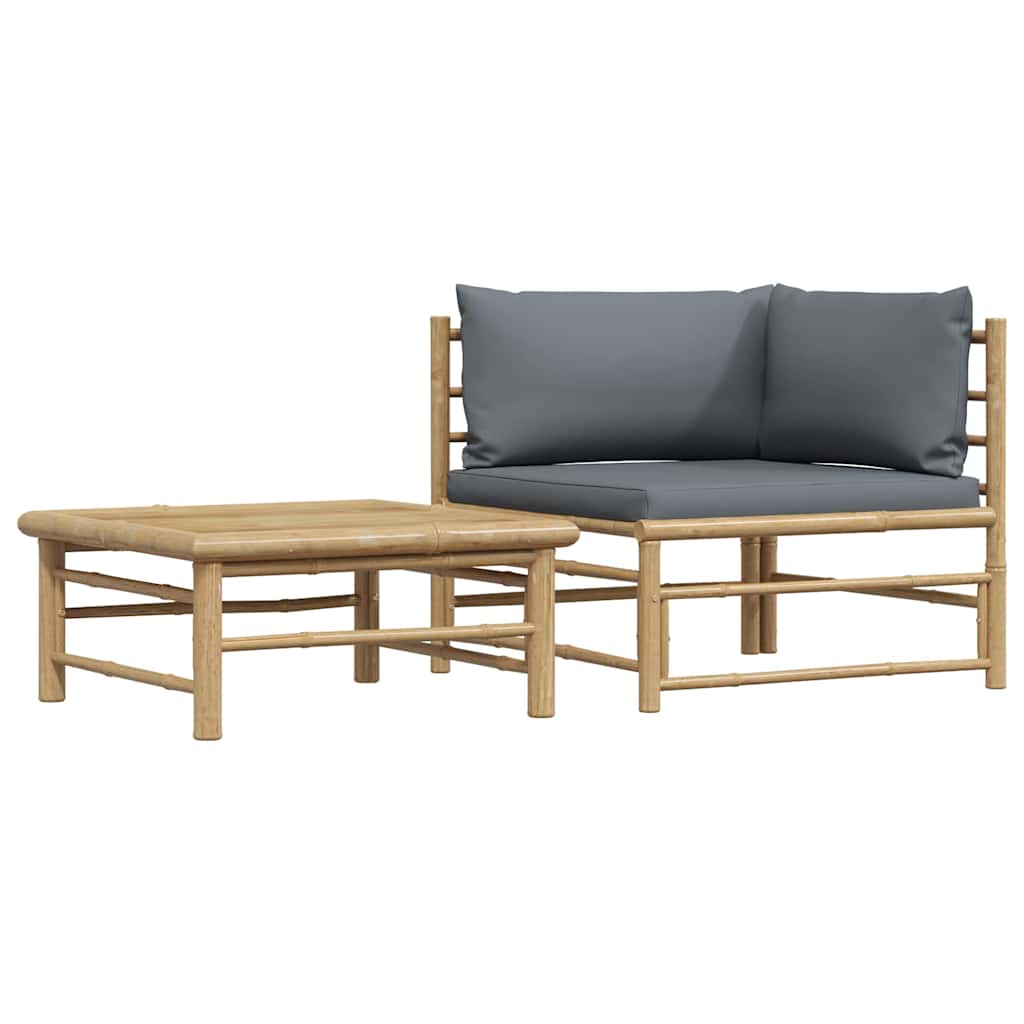 vidaXL 2-tlg. Garten-Lounge-Set mit Dunkelgrauen Kissen Bambus