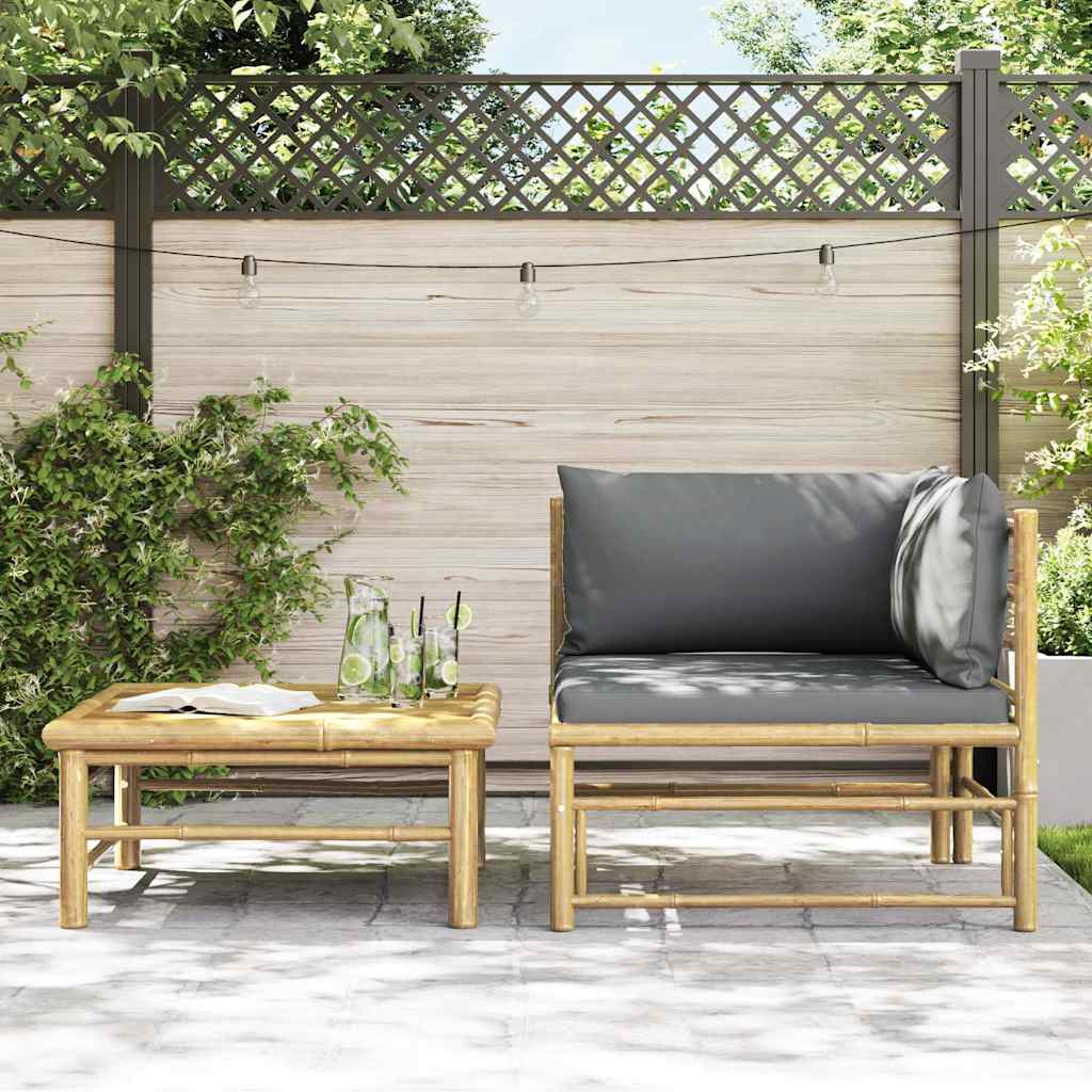 vidaXL 2-tlg. Garten-Lounge-Set mit Dunkelgrauen Kissen Bambus