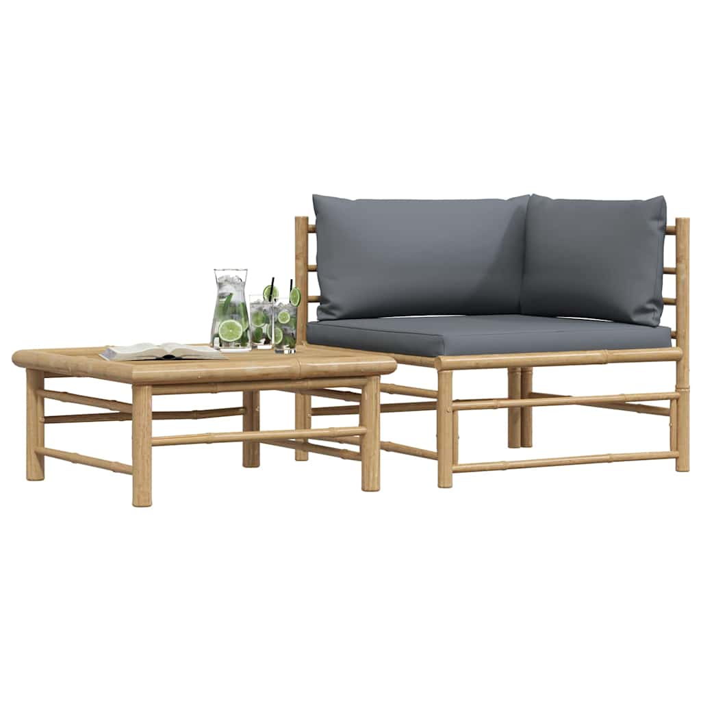 vidaXL 2-tlg. Garten-Lounge-Set mit Dunkelgrauen Kissen Bambus