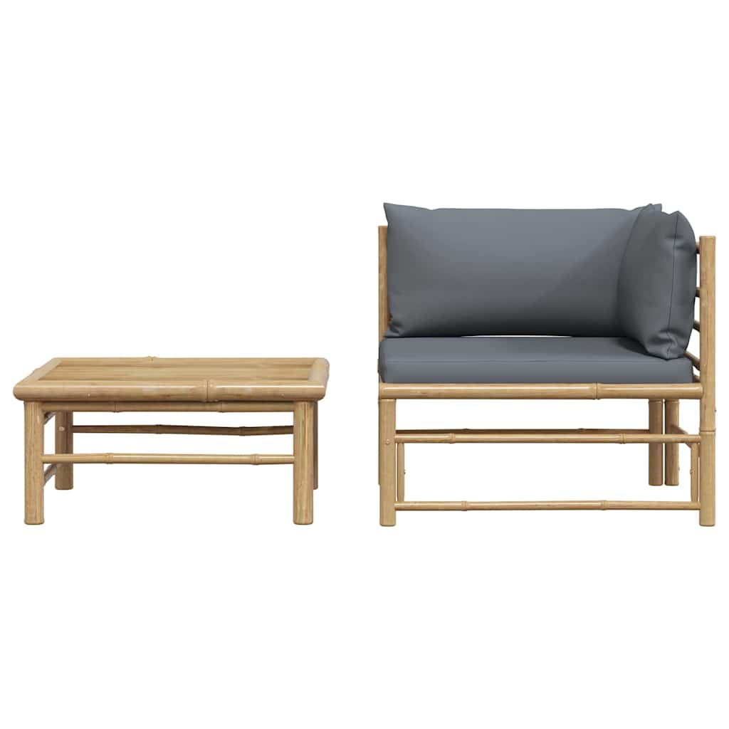 vidaXL 2-tlg. Garten-Lounge-Set mit Dunkelgrauen Kissen Bambus