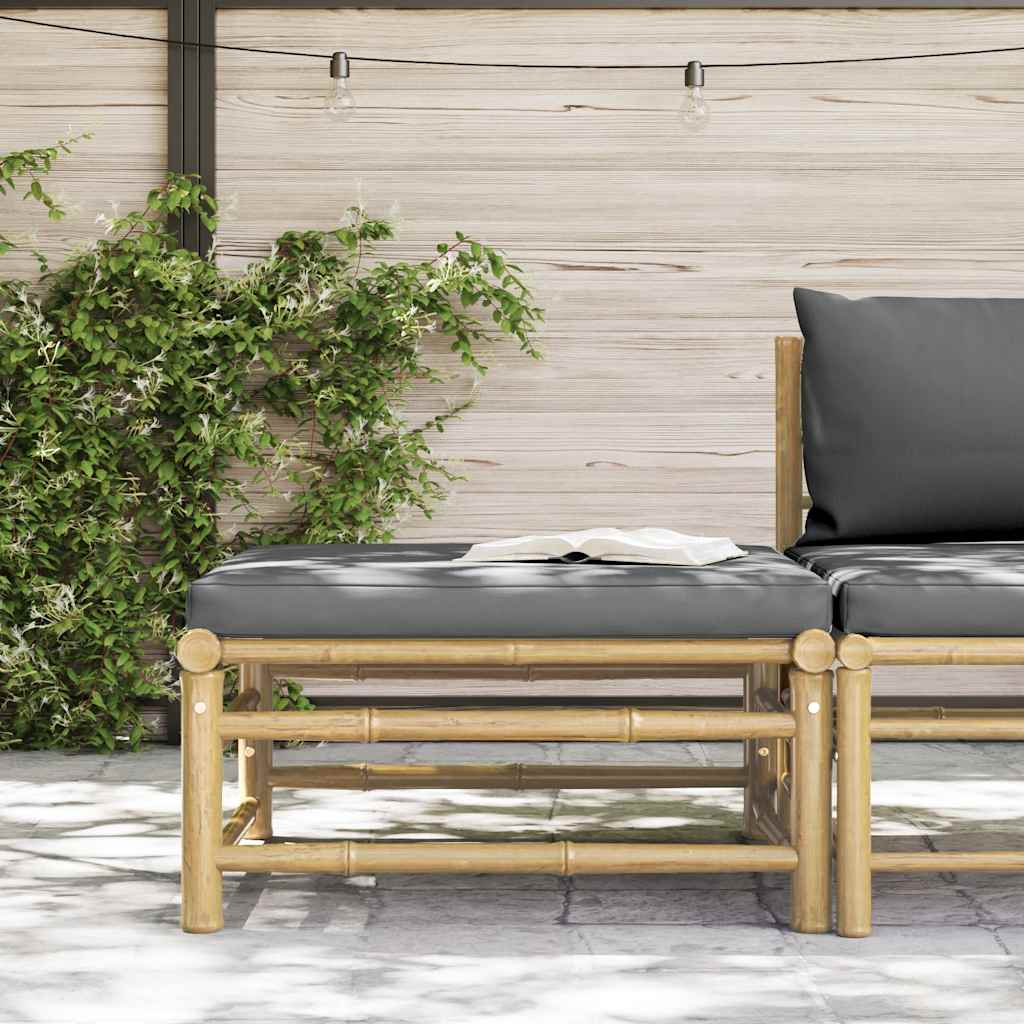 vidaXL Garten-Fußhocker mit Dunkelgrauem Kissen Bambus