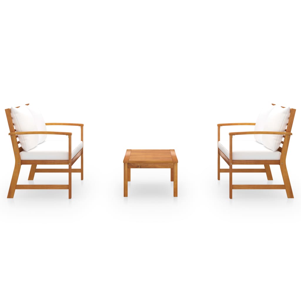 vidaXL 3-tlg. Garten-Lounge-Set mit Auflagen Massivholz Akazie