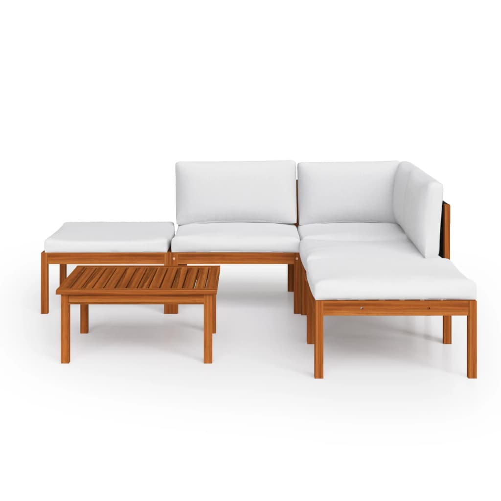 vidaXL 6-tlg. Garten-Lounge-Set mit Kissen Cremefarbenes Holz Akazie & Seil