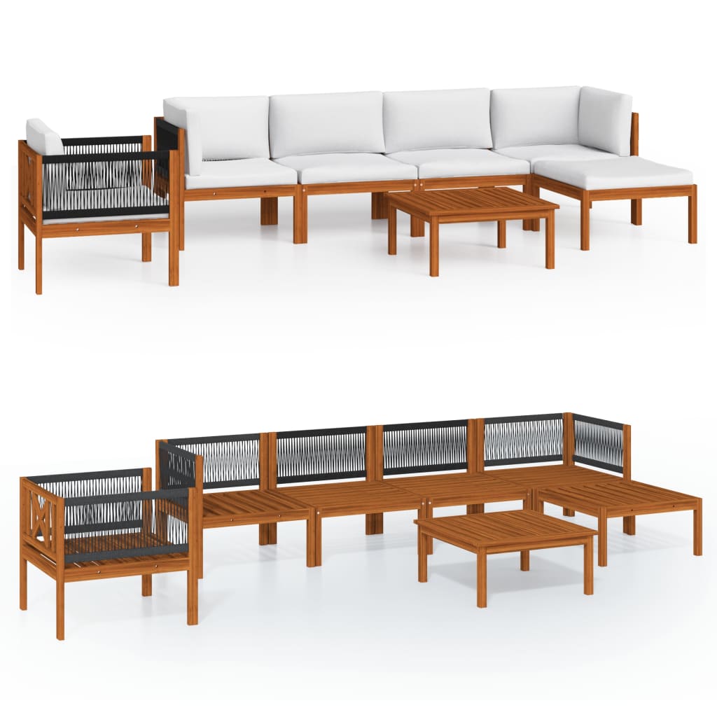 vidaXL 7-tlg. Garten-Lounge-Set mit Kissen Cremefarbenes Holz Akazie & Seil