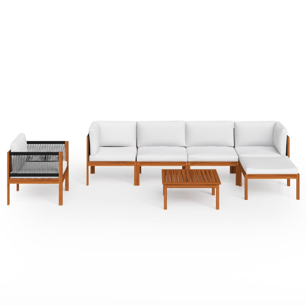vidaXL 7-tlg. Garten-Lounge-Set mit Kissen Cremefarbenes Holz Akazie & Seil