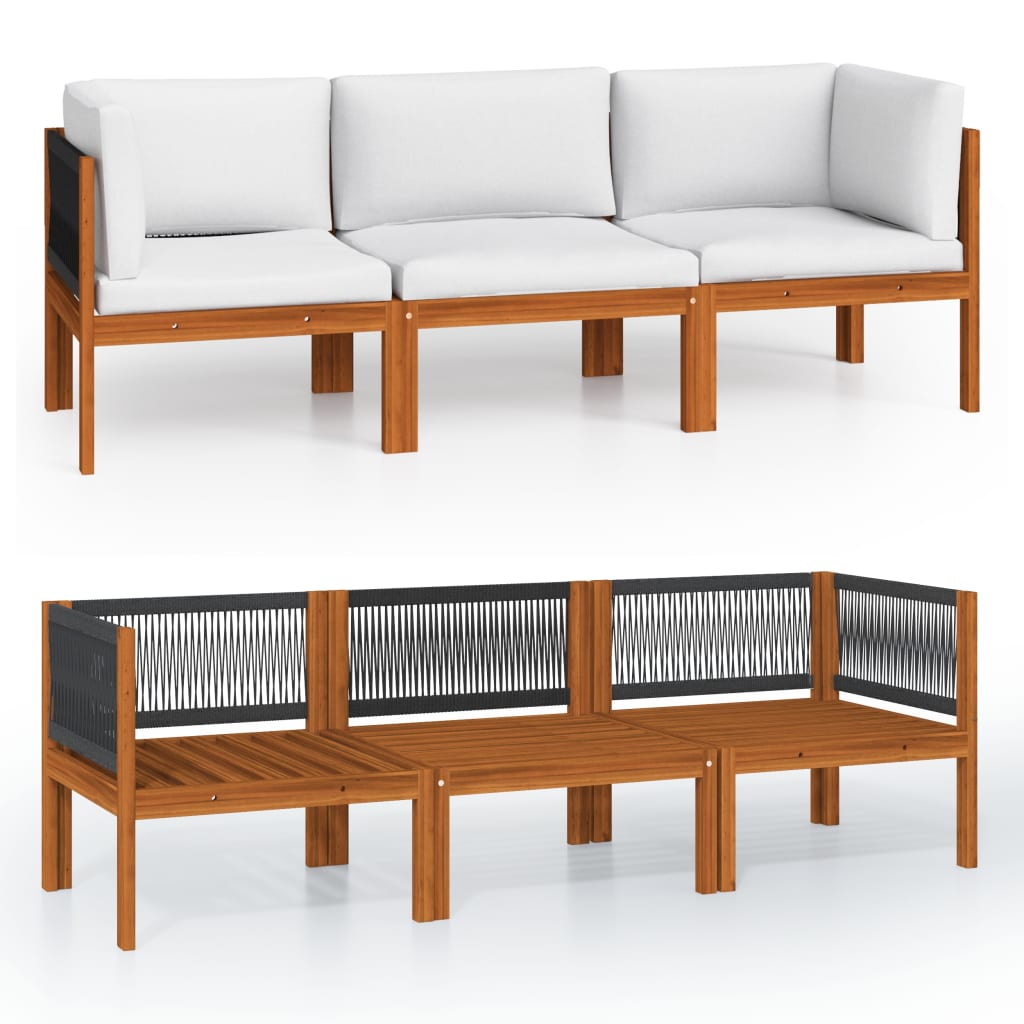 vidaXL 3-Sitzer-Gartensofa mit Kissen Holz Akazie & Seil