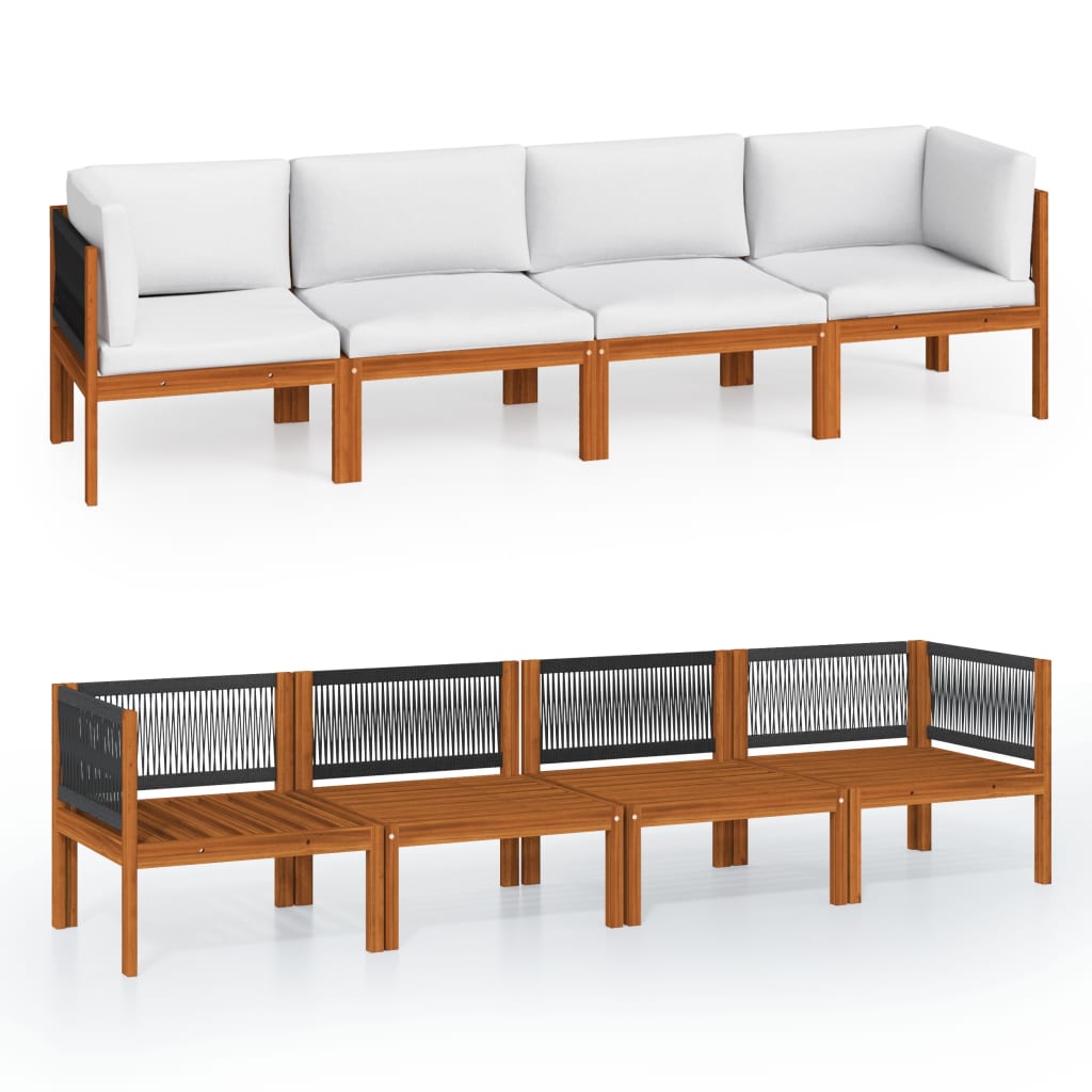 vidaXL 4-Sitzer-Gartensofa mit Kissen Holz Akazie & Seil