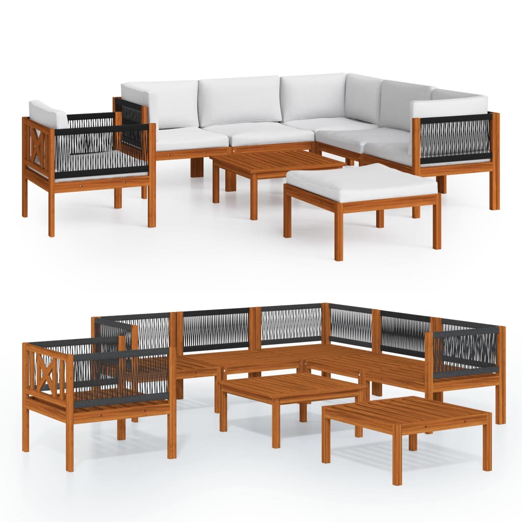 vidaXL 8-tlg. Garten-Lounge-Set mit Kissen Cremefarbenes Holz Akazie & Seil