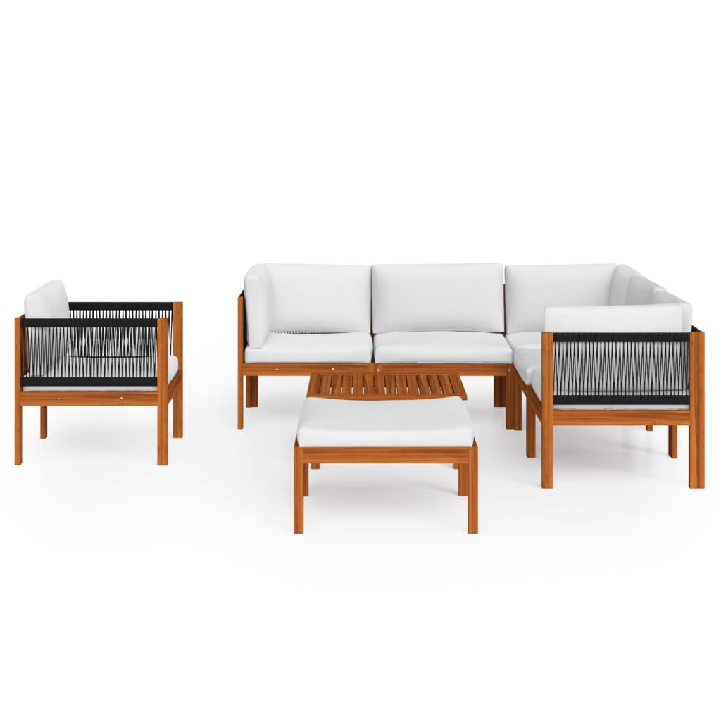vidaXL 8-tlg. Garten-Lounge-Set mit Kissen Cremefarbenes Holz Akazie & Seil