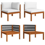 vidaXL 8-tlg. Garten-Lounge-Set mit Kissen Cremefarbenes Holz Akazie & Seil