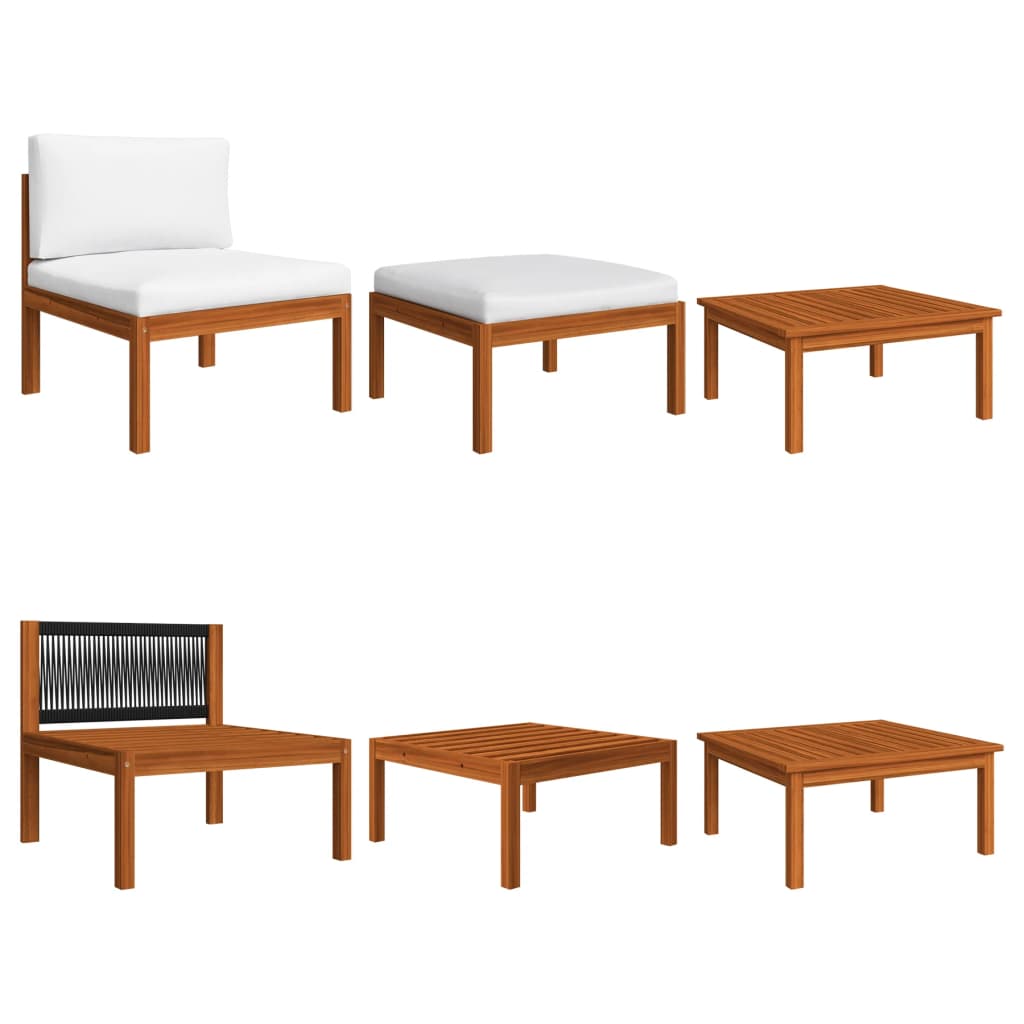 vidaXL 8-tlg. Garten-Lounge-Set mit Kissen Cremefarbenes Holz Akazie & Seil