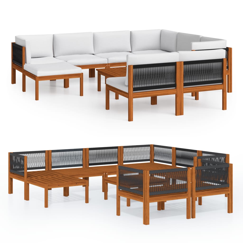 vidaXL 10-tlg. Garten-Lounge-Set mit Kissen Cremefarbenes Holz Akazie & Seil