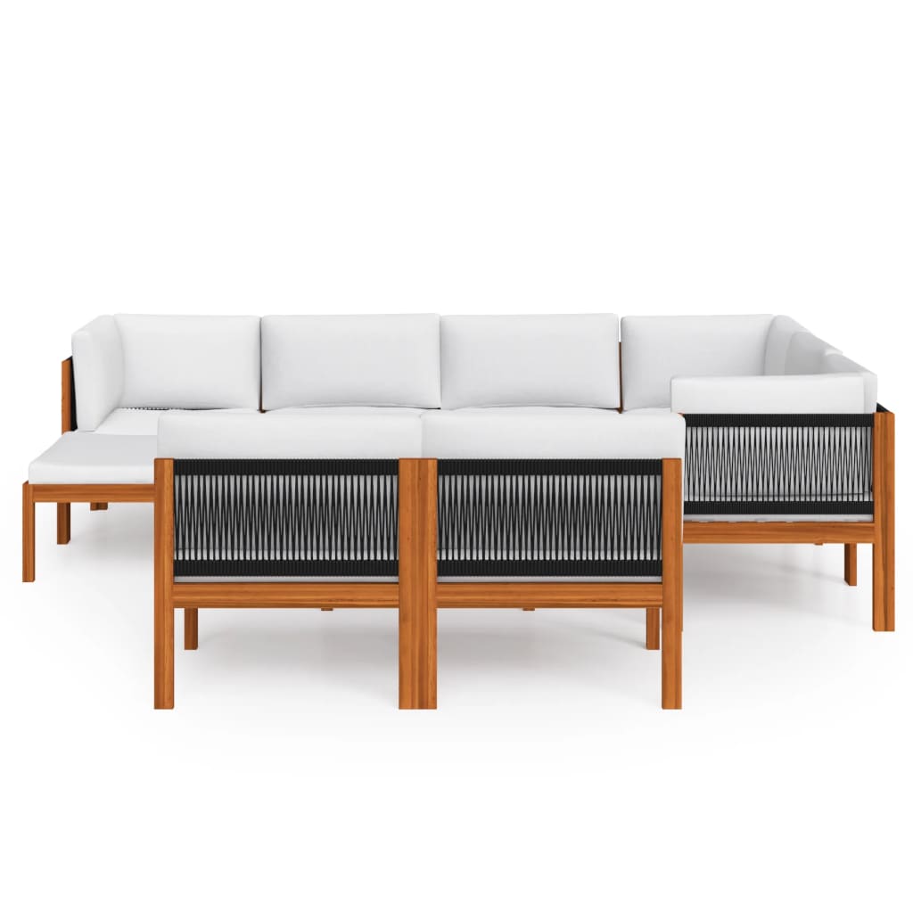 vidaXL 10-tlg. Garten-Lounge-Set mit Kissen Cremefarbenes Holz Akazie & Seil