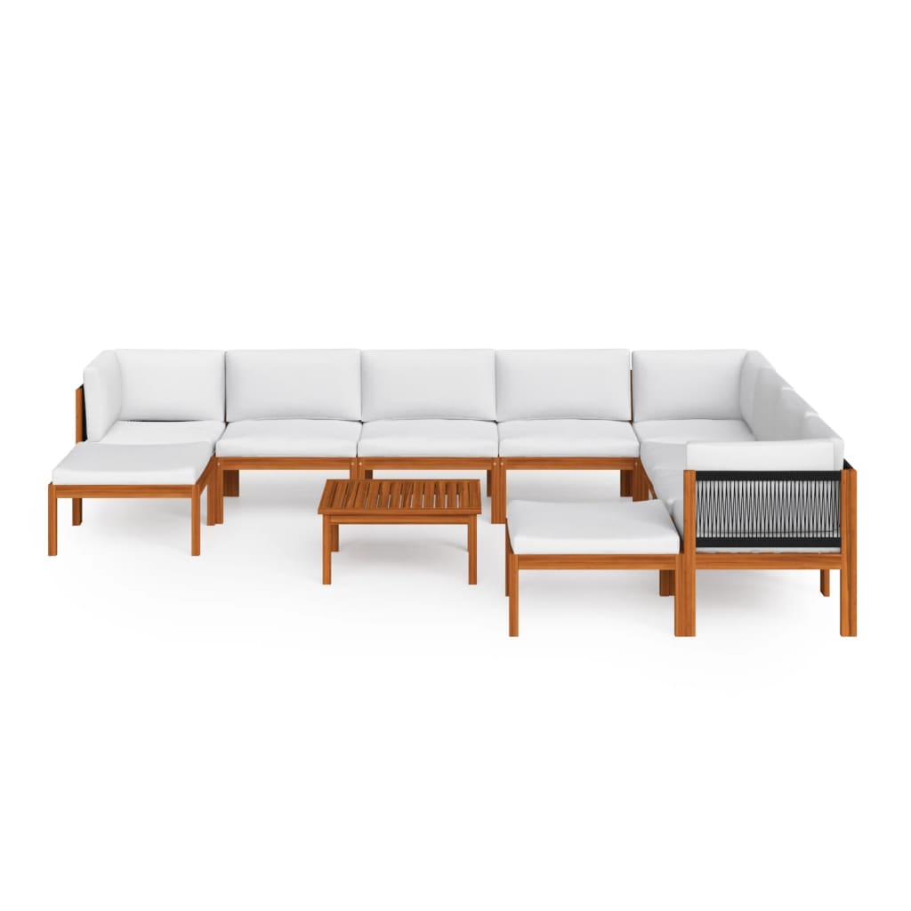 vidaXL 11-tlg. Garten-Lounge-Set mit Kissen Cremefarbenes Holz Akazie & Seil
