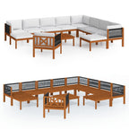vidaXL 12-tlg. Garten-Lounge-Set mit Kissen Cremefarbenes Holz Akazie & Seil