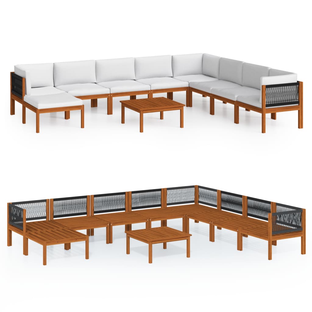 vidaXL 9-tlg. Garten-Lounge-Set mit Kissen Cremefarbenes Holz Akazie & Seil