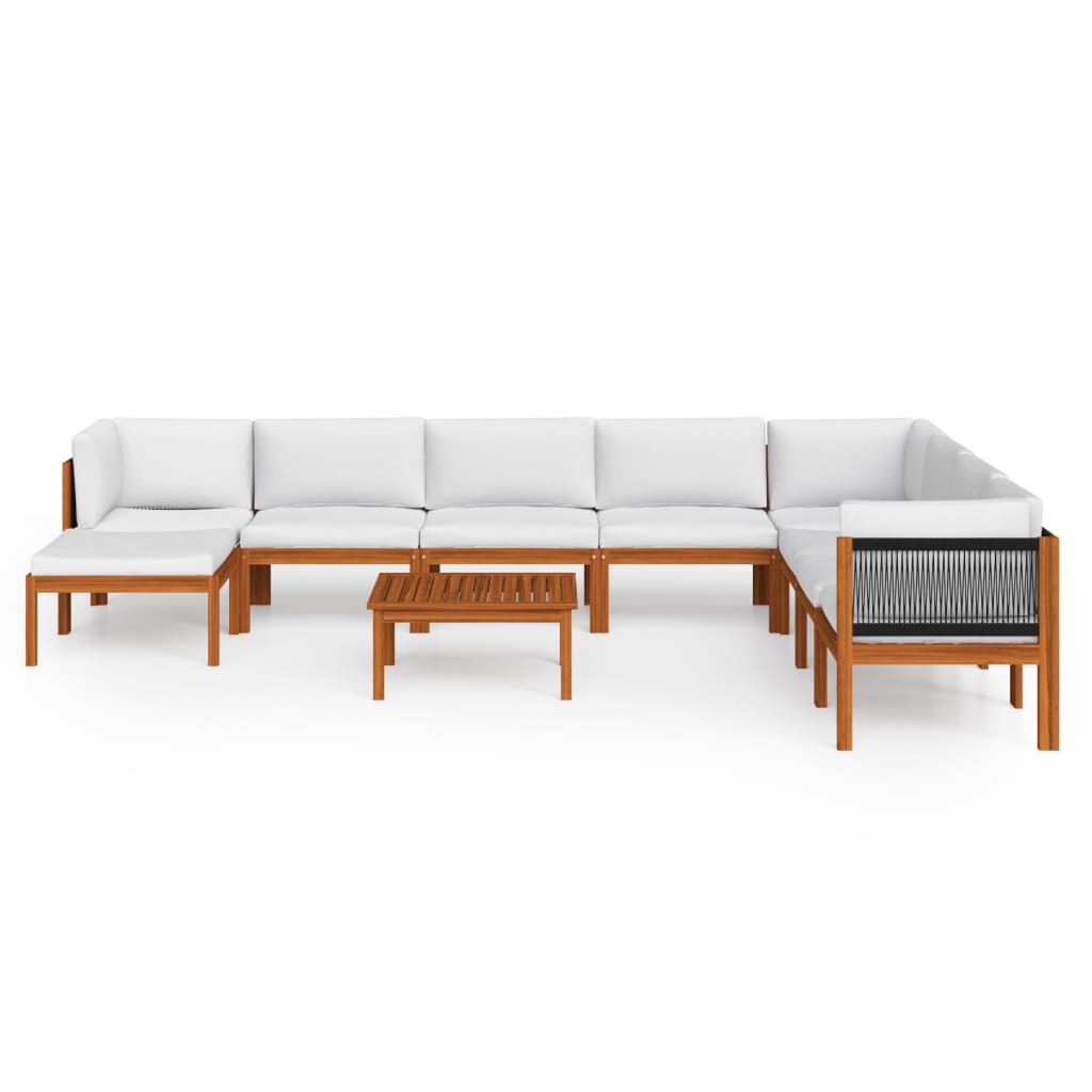 vidaXL 9-tlg. Garten-Lounge-Set mit Kissen Cremefarbenes Holz Akazie & Seil
