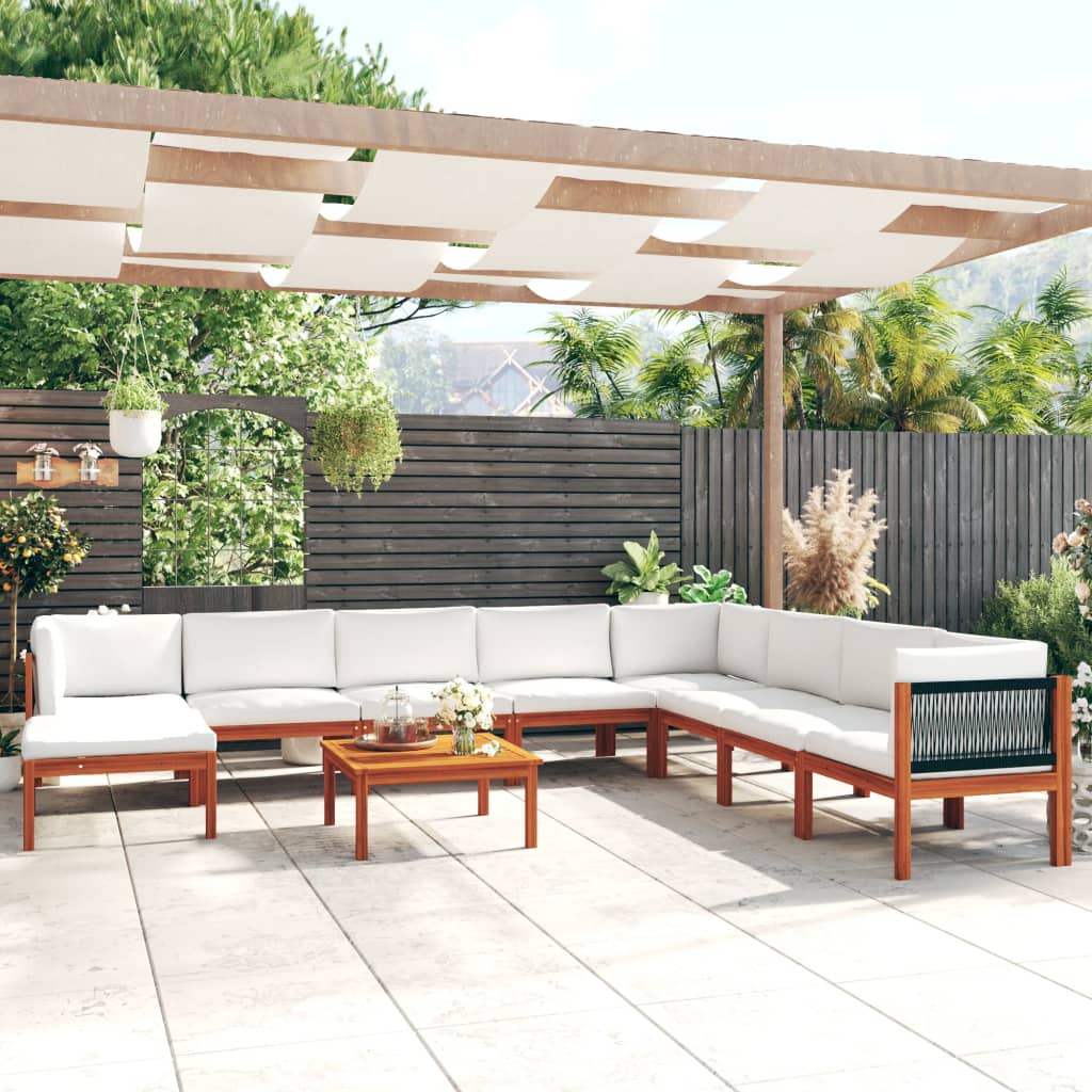 vidaXL 9-tlg. Garten-Lounge-Set mit Kissen Cremefarbenes Holz Akazie & Seil
