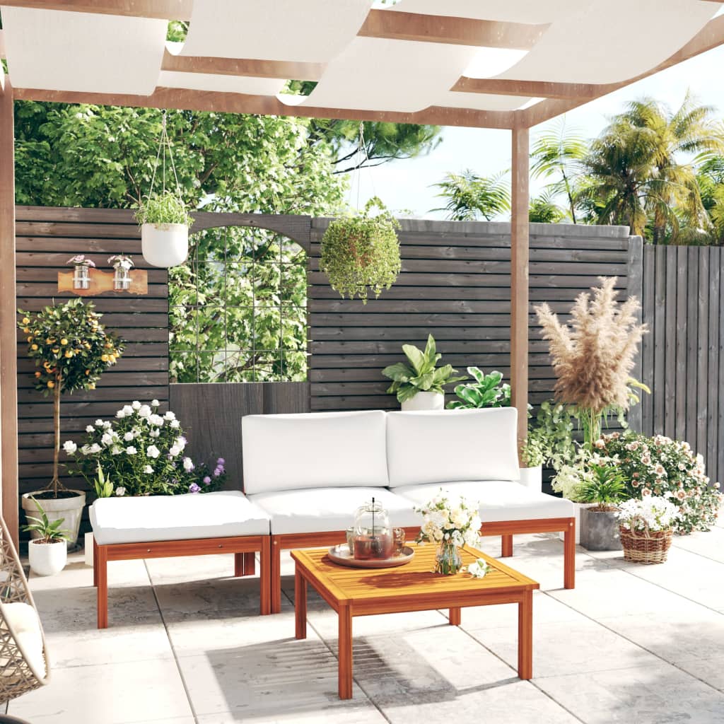 vidaXL 4-teiliges Garten-Lounge-Set mit Kissen Creme 63 x 63 cm