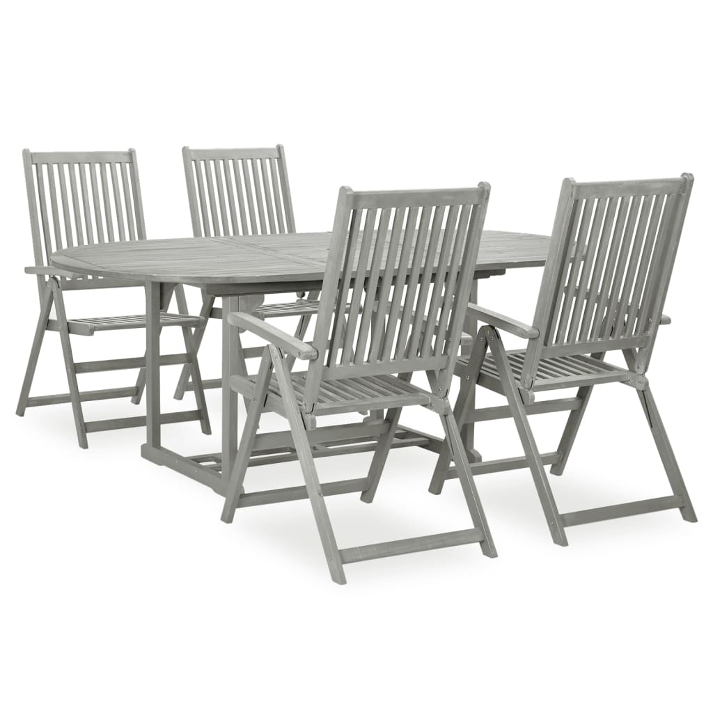 vidaXL 5-tlg. Garten-Essgruppe (150–200) x 100 cm Massivholz Akazie Grau