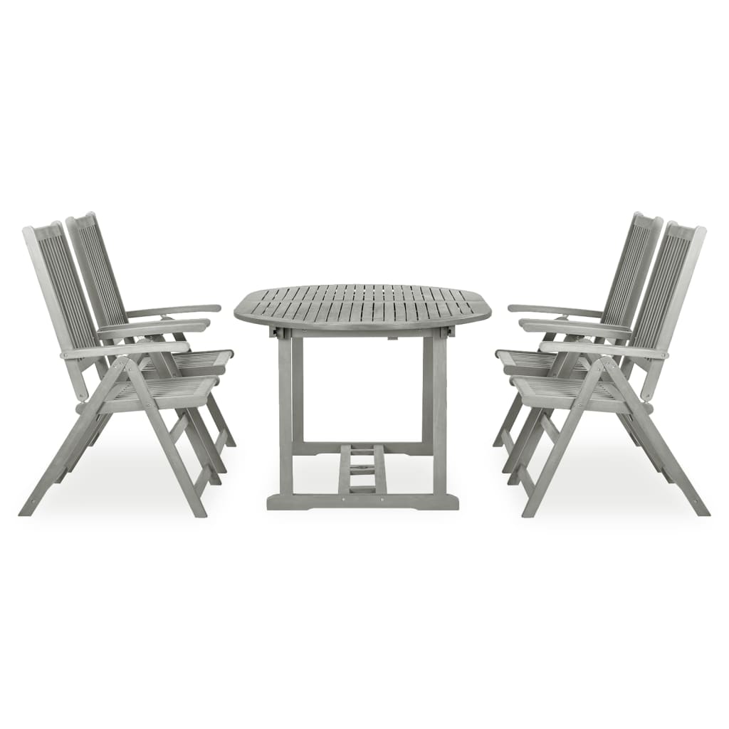 vidaXL 5-tlg. Garten-Essgruppe (150–200) x 100 cm Massivholz Akazie Grau
