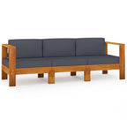 vidaXL 3-Sitzer-Gartensofa mit Dunkelgrauen Auflagen Massivholz Akazie