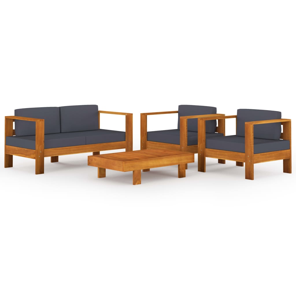 vidaXL 4-tlg. Garten-Lounge-Set Dunkelgraue Auflagen Massivholz Akazie