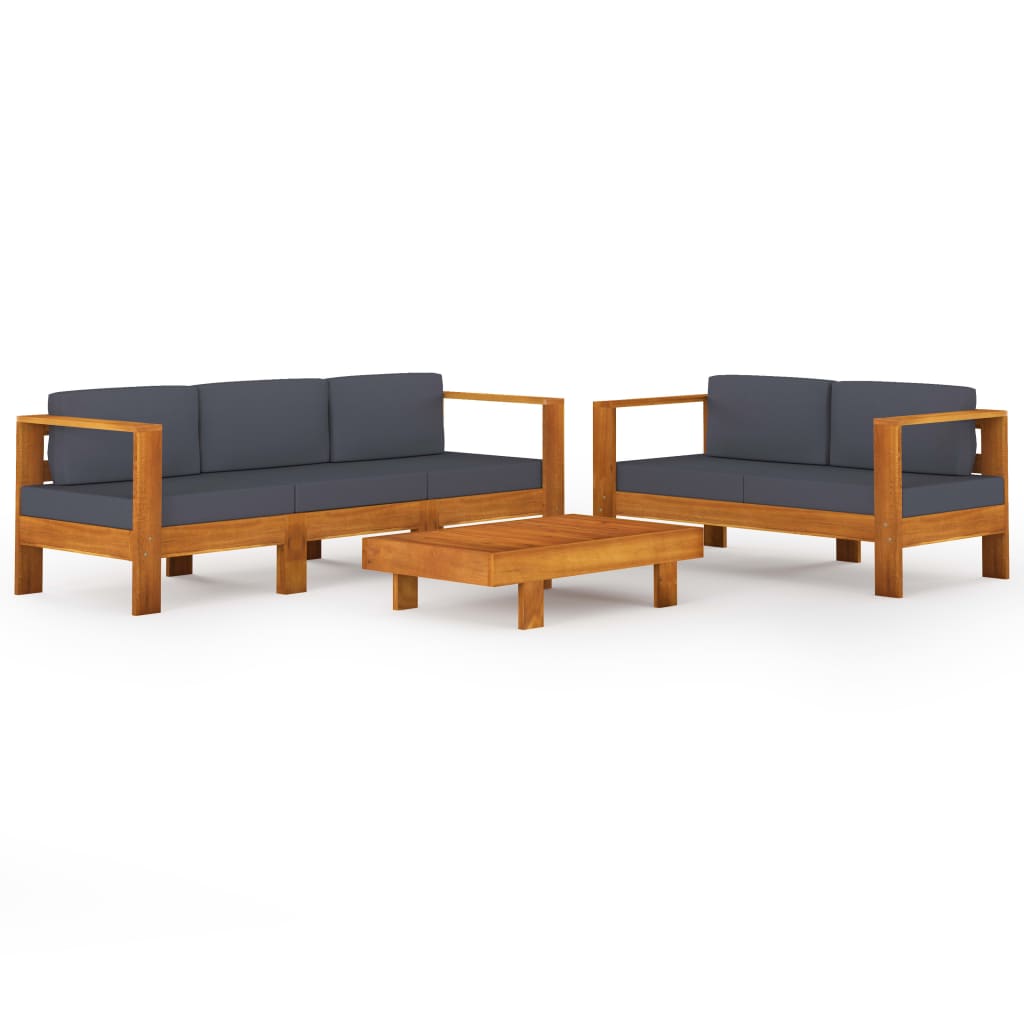 vidaXL 5-tlg. Garten-Lounge-Set mit Dunkelgrauen Auflagen Akazienholz
