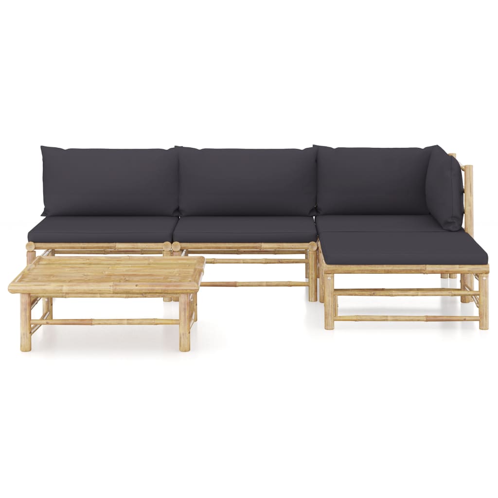 vidaXL 5-tlg. Garten-Lounge-Set mit Dunkelgrauen Kissen Bambus