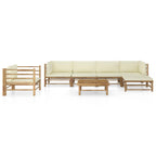 vidaXL 7-tlg. Garten-Lounge-Set mit Cremeweißen Kissen Bambus