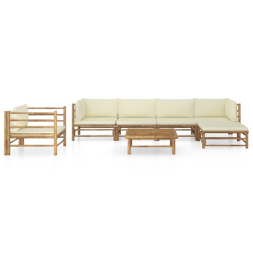 vidaXL 7-tlg. Garten-Lounge-Set mit Cremeweißen Kissen Bambus
