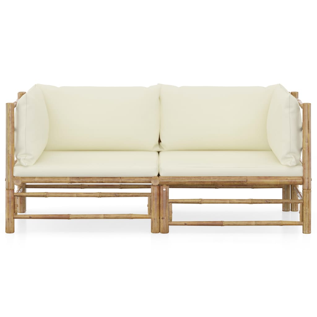 vidaXL 2-tlg. Garten-Lounge-Set mit Cremeweißen Kissen Bambus