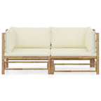 vidaXL 2-tlg. Garten-Lounge-Set mit Cremeweißen Kissen Bambus