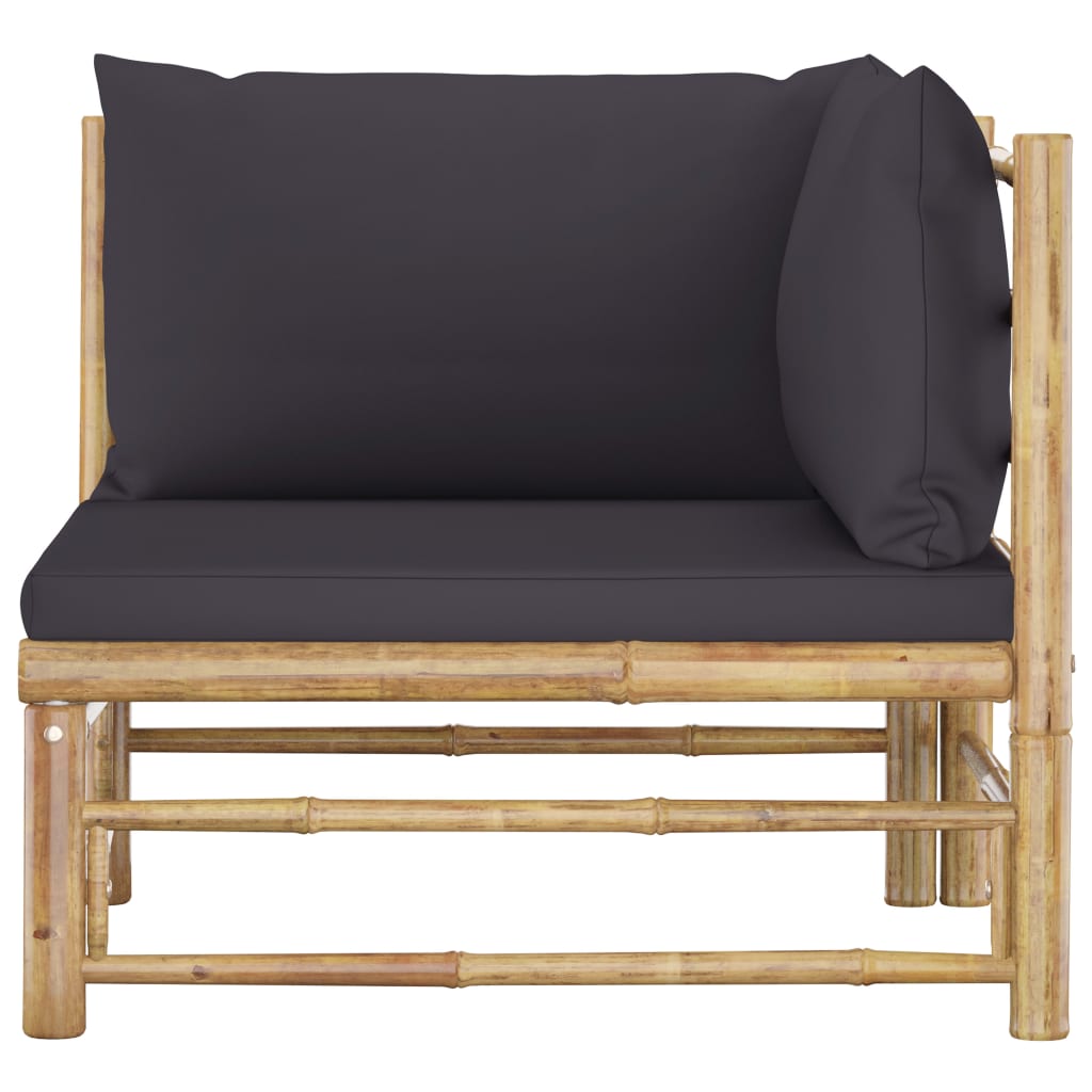vidaXL 2-tlg. Garten-Lounge-Set mit Dunkelgrauen Kissen Bambus