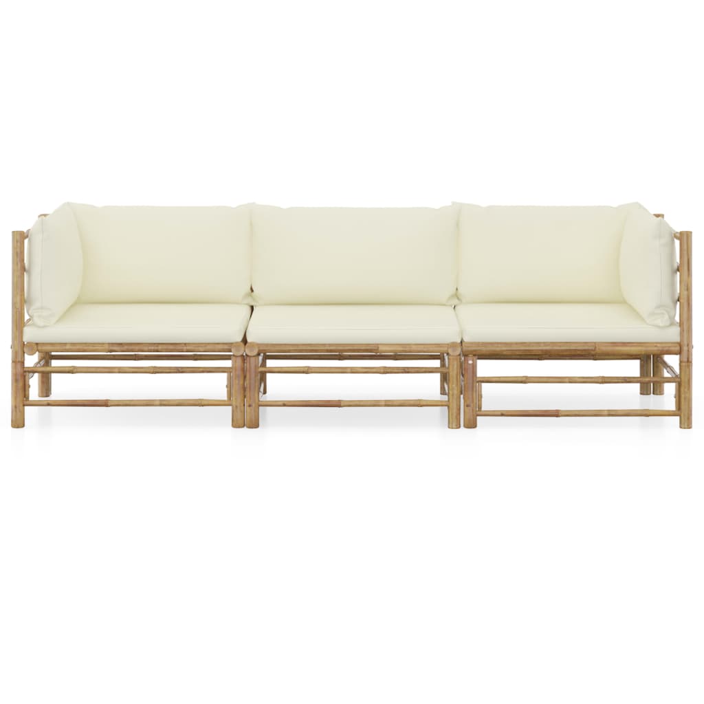 vidaXL 3-tlg. Garten-Lounge-Set mit Cremeweißen Kissen Bambus