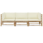 vidaXL 3-tlg. Garten-Lounge-Set mit Cremeweißen Kissen Bambus